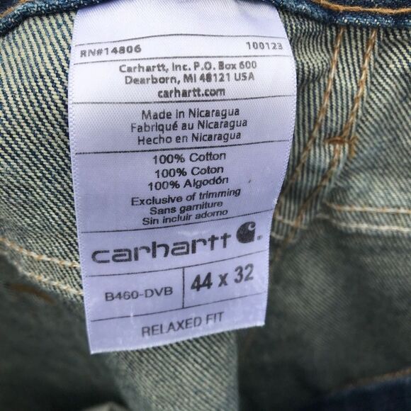 Mens Carhartt Relaxed Fit Blue Jeans Denim B460 DVB Size 44x32 - Picture 8 of 8